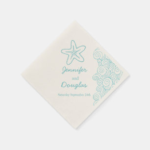 Serviettes En Papier Mariage star de la mer tourbillon aqua crème servi