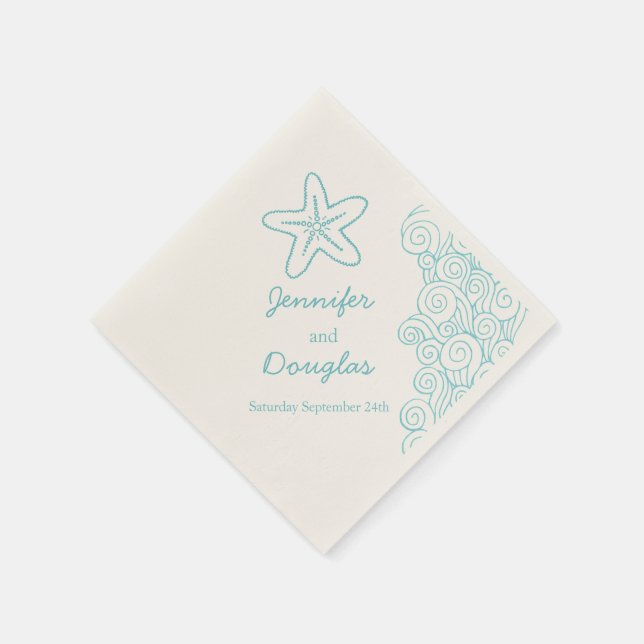 Serviettes En Papier Mariage star de la mer tourbillon aqua crème servi (Coin)
