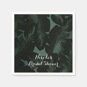 Serviettes En Papier Mariage tropical chic vert et noir avec feuilles