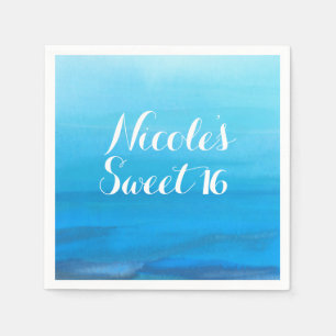 Serviettes En Papier Mariage Tropical de Plage à l'Aquarelle Bleue Océa