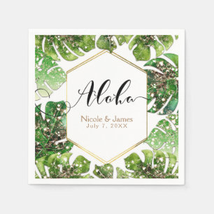 Serviettes En Papier Mariage Tropical Feuilles Paillettes Étincelles Lu