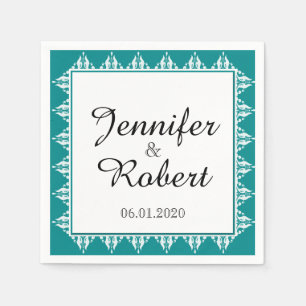 Serviettes En Papier Mariage turquoise et blanc en fibre  Napkin