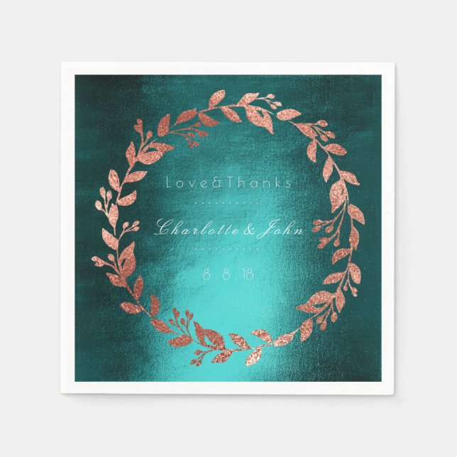 Serviettes En Papier Mariage Turquoise Tropical Deep Green Gold Rose (Devant)