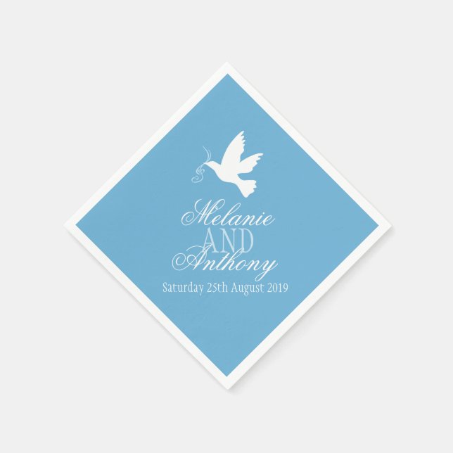 Serviettes En Papier Mariage un blanc colombes bleu serviettes personna (Coin)