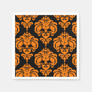 Serviettes En Papier Mariage Vintage Orange & Black Damask Fête de réce