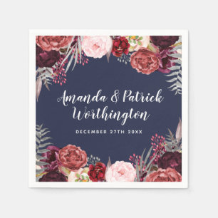 Serviettes En Papier Marine Automne Marsala Blush Peony Mariage Napkins