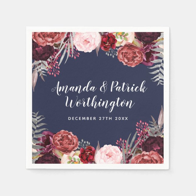 Serviettes En Papier Marine Automne Marsala Blush Peony Mariage Napkins (Devant)