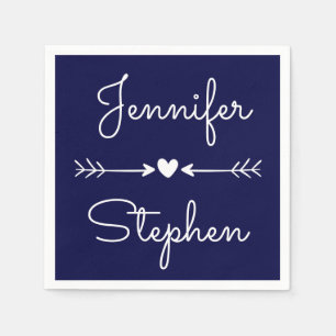 Serviettes En Papier Marine Bleu & Blanc Mariage Coeur & Flèches d'amou
