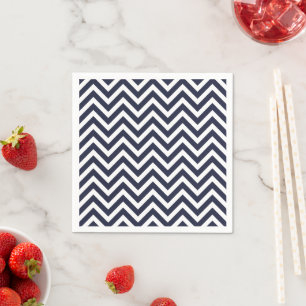 Serviettes En Papier Marine bleu et blanc Chevron