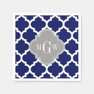 Serviettes En Papier Marine Bleu Marocain #5 Gris 3 Monogramme initial