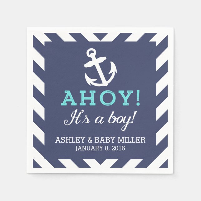 Serviettes En Papier Marine Nautique Chevron Baby shower serviettes (Devant)