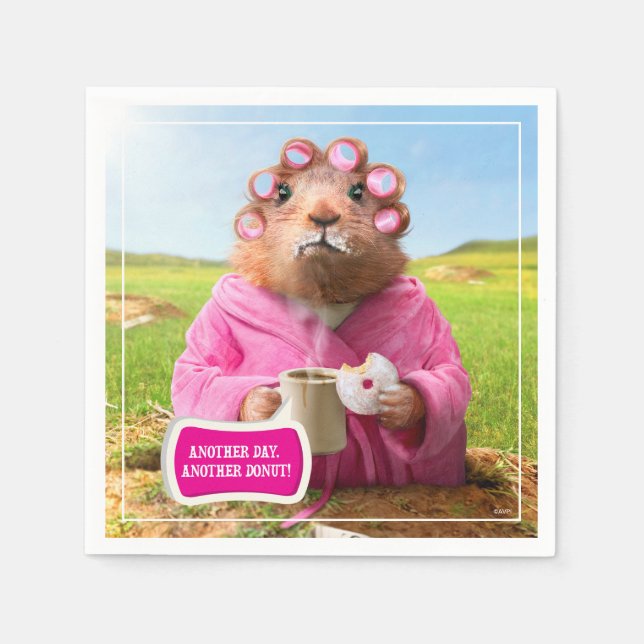 Serviettes En Papier Marmotte du matin avec petit-déjeuner Donut et caf (Devant)
