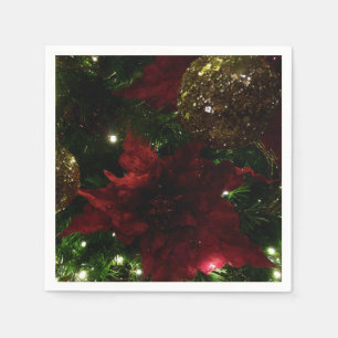 Serviettes En Papier Maroon et Arbre de Noël d'or I Photo de vacances
