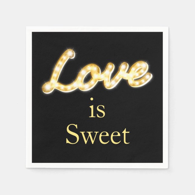 Serviettes En Papier Marquee Lights Love is Sweet Napkin noir (Devant)