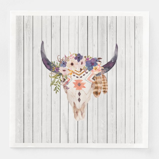 Serviettes En Papier Marques et fleurs de la tribu du crâne de la vache (Devant)