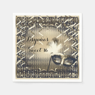 Serviettes En Papier Masque de masquerade en or blanc et bronze pour fê