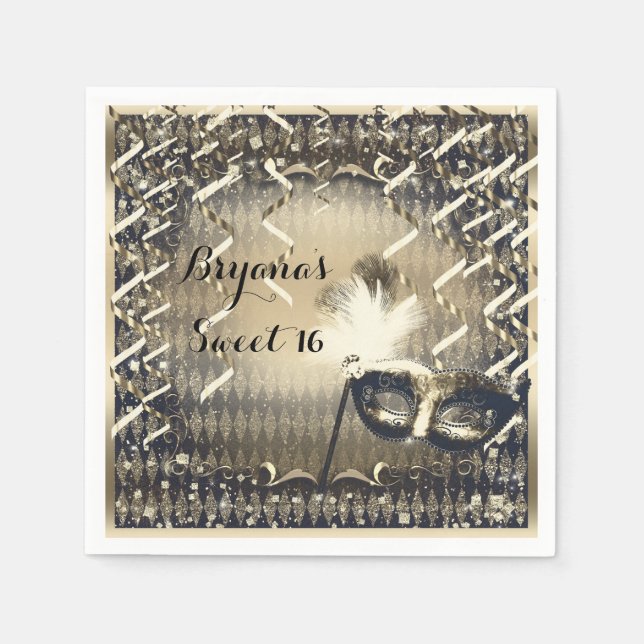 Serviettes En Papier Masque or blanc et bronze Masquerade Masque fête d (Devant)