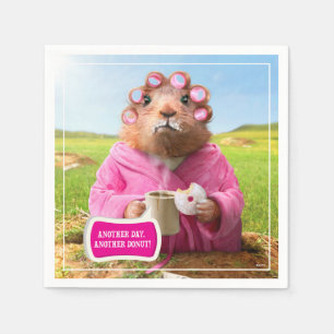 Serviettes En Papier Matin Groundhog avec le beignet et le café de