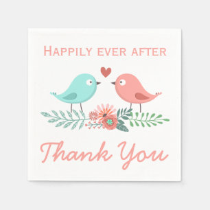 Serviettes En Papier Merci Floral Lovebirds Bleu Et Mariage Rose C