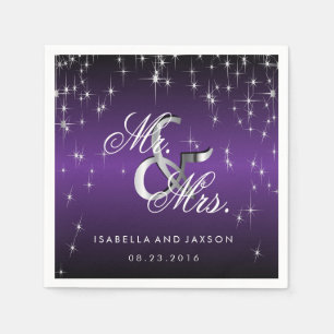 Serviettes En Papier Métallurgique Violet Étoiles Lumières Design