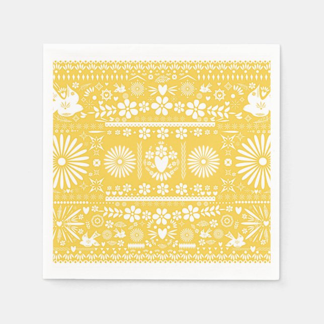Serviettes En Papier Mexique Picado jaune Livre blanc Mariage Mariage (Devant)