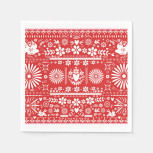 Serviettes En Papier Mexique Picado Rouge & Livre blanc Mariage Mariage