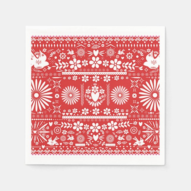 Serviettes En Papier Mexique Picado Rouge & Livre blanc Mariage Mariage (Devant)