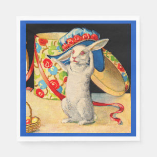 Serviettes En Papier mignon petit lapin blanc portant grand casquette