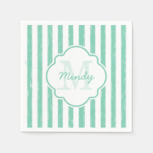 Serviettes En Papier Mignonne Mint Green Peint Grilles Monogramme et no
