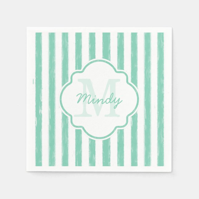 Serviettes En Papier Mignonne Mint Green Peint Grilles Monogramme et no (Devant)