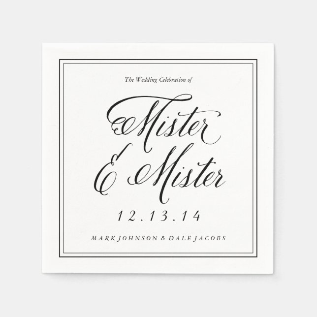 Serviettes En Papier Mister & Mister Mariage serviettes en noir et blan (Devant)