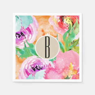 Serviettes En Papier Moderne Mariage Floral Marron Kraft Clair