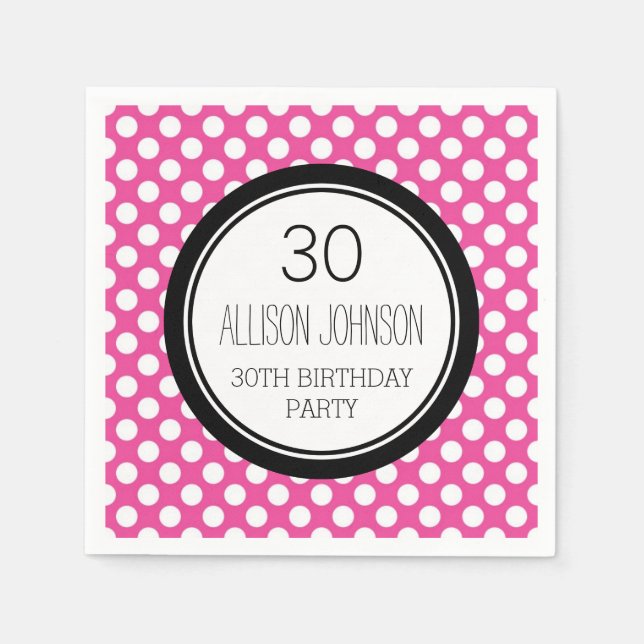 Serviettes En Papier Monogramme 30e anniversaire Napkin points roses (Devant)