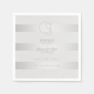 SERVIETTES EN PAPIER Monogramme à rayures argent