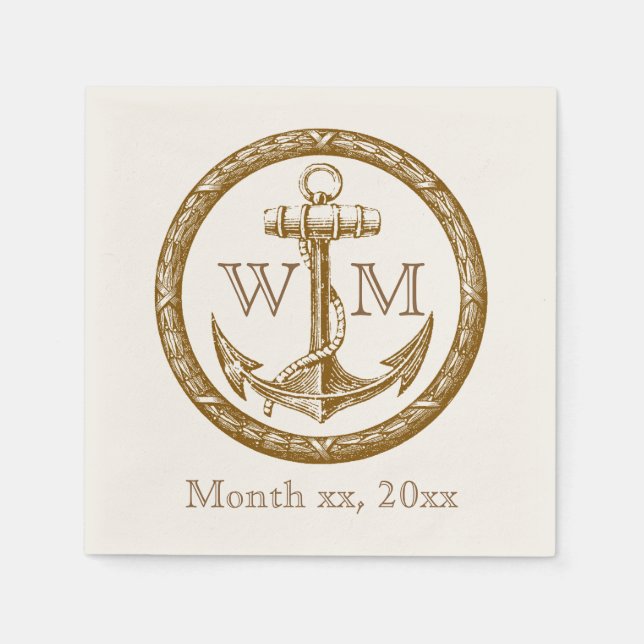 Serviettes En Papier Monogramme Ancre et couronne (Devant)