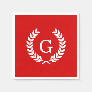 Serviettes En Papier Monogramme blanc rouge d'initiale de guirlande de