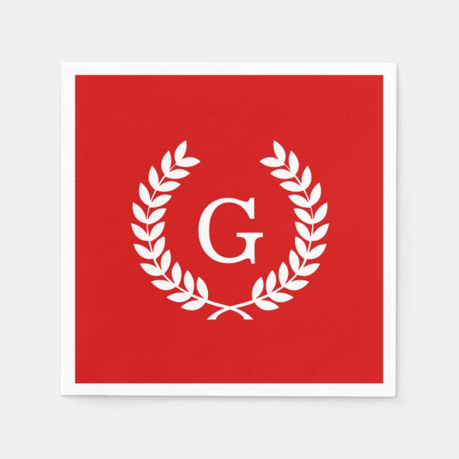 Serviettes En Papier Monogramme blanc rouge d'initiale de guirlande de (Devant)