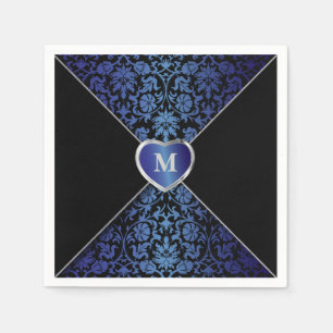 Serviettes En Papier Monogramme bleu-foncé et noir élégant de la