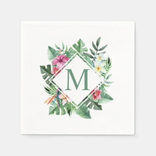 Serviettes En Papier Monogramme de cadre floral tropical   Serviette de