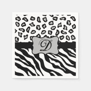 Serviettes En Papier Monogramme de la peau du léopard blanc noir