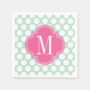 Serviettes En Papier Monogramme de menthe chic et grands points roses
