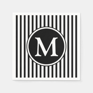Serviettes En Papier Monogramme Élégant Rayures Noires Et Blanches