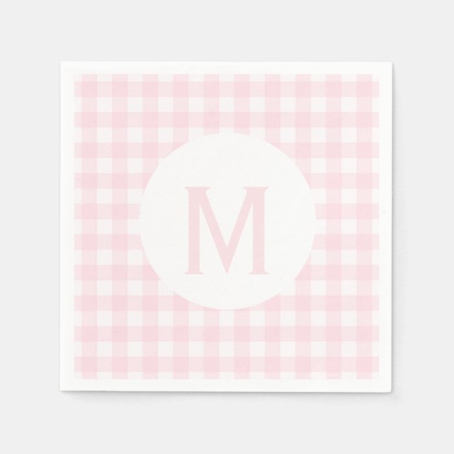 Serviettes En Papier Monogramme En vichy rose pâle simple (Devant)