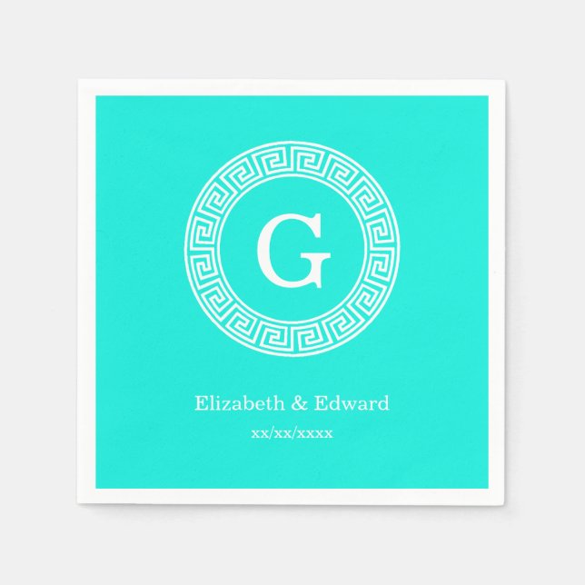 Serviettes En Papier Monogramme initial du cadre de ligne clé grecque d (Devant)
