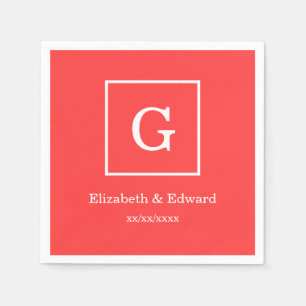 Serviettes En Papier Monogramme initial encadré par blanc rouge de