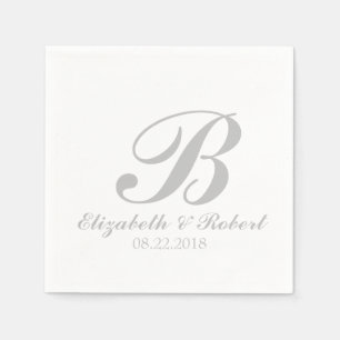 Serviettes En Papier Monogramme Mariage blanc Sliver Grey