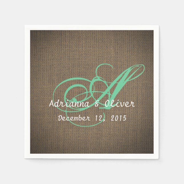 Serviettes En Papier Monogramme Mariage de Burlap rustique (Devant)
