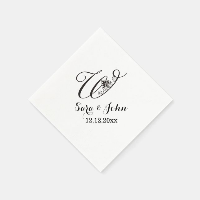 Serviettes En Papier Monogramme Mariage noir blanc foncé (Coin)