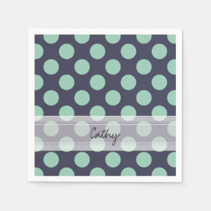 Serviettes En Papier Monogramme Marine Blue Mint Green Polka Dot Motif