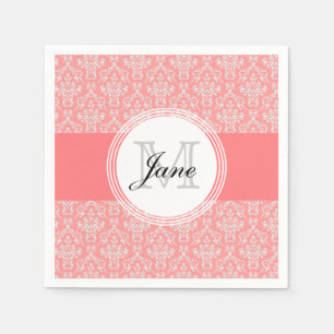 Serviettes En Papier Monogramme moderne Damask Napkin Corail